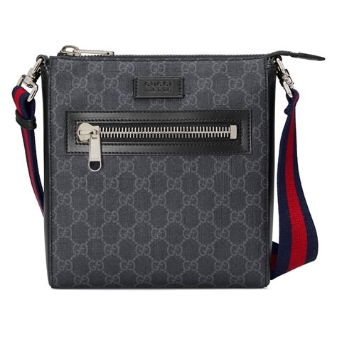 grey gucci crossbody bag on body|Gucci black canvas crossbody bag.